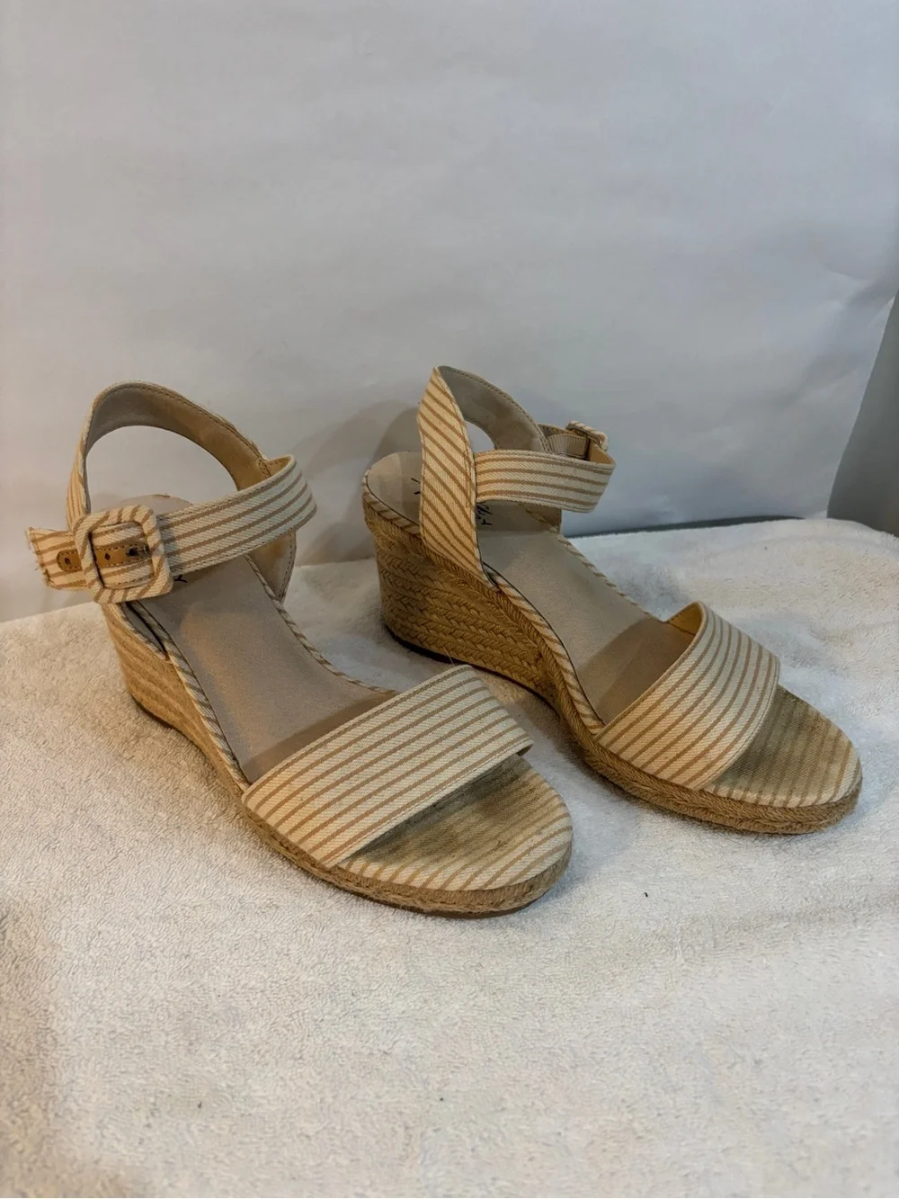 Wedge Espadrille Sandals in Beige Stripe - Women